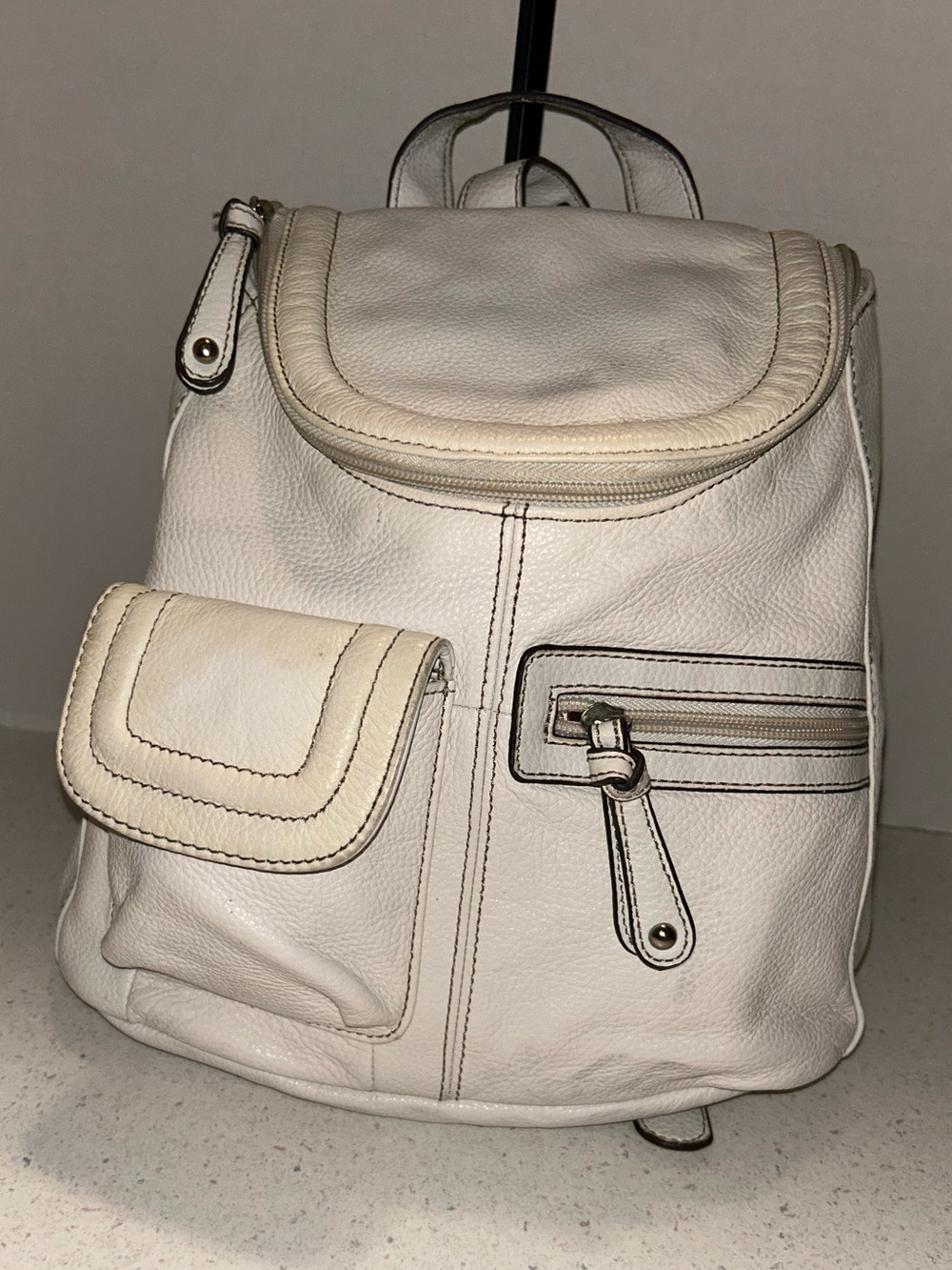 Tignanello White Leather Women’s Backpack - Chic Everyday Bag